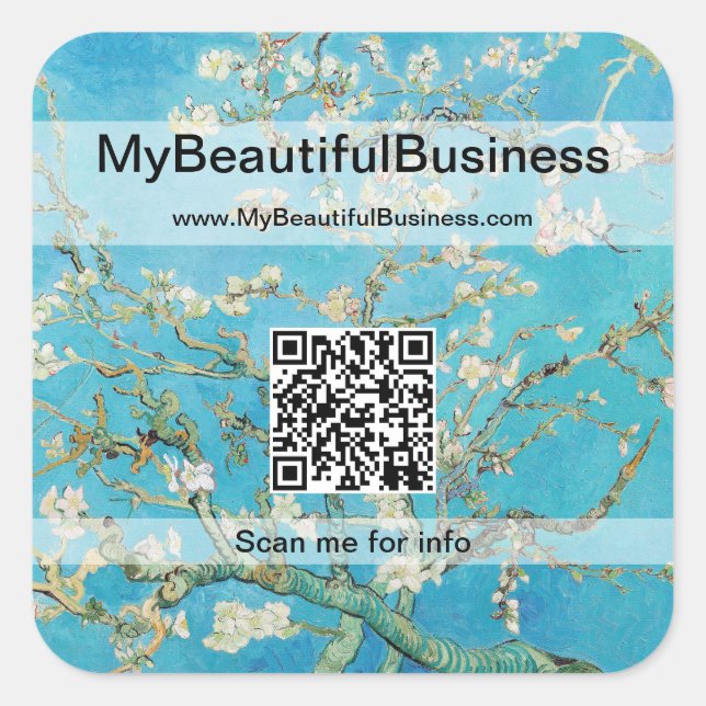 Sticker Carré Vincent Van Gogh - Almond Blossom QR Code (Devant)