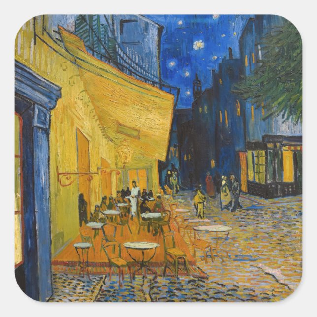Sticker Carré Vincent van Gogh - Café Terrasse en soirée (Devant)