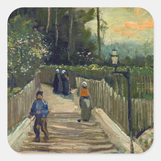 Sticker Carré Vincent van Gogh - Chemin en pente à Montmartre (Devant)