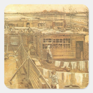 Sticker Carré Vincent van Gogh - Cour de charpentier et lessive