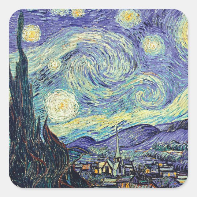 Sticker Carré Vincent Van Gogh La Nuit étoilée (Devant)
