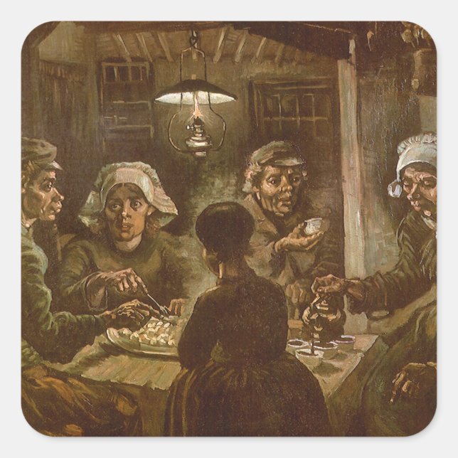 Sticker Carré Vincent van Gogh - Les mangeurs de pommes de terre (Devant)