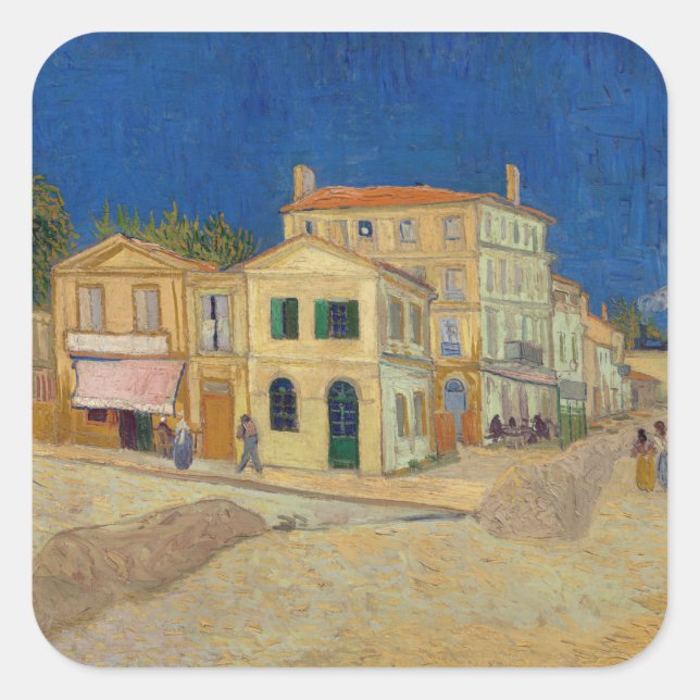 Sticker Carré Vincent van Gogh - Maison Jaune / Rue (Devant)