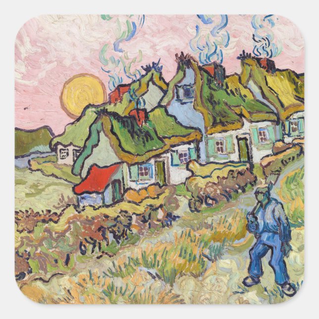 Sticker Carré Vincent van Gogh - Maisons et figure (Devant)