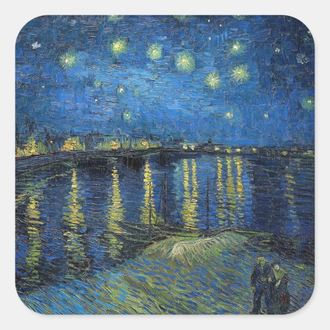 Sticker Carré Vincent van Gogh - Nuit étoilée sur le Rhône (Devant)