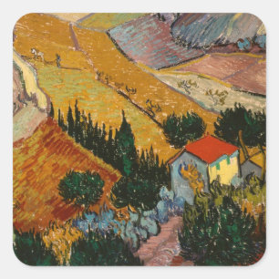 Sticker Carré Vincent van Gogh   Paysage avec Maison & Plowman