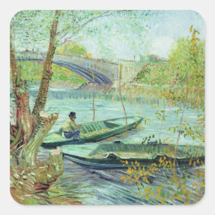 Sticker Carré Vincent van Gogh   pêchant au printemps