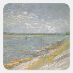 Sticker Carré Vincent van Gogh - Vue d'une rivière avec des bate