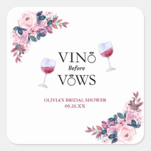 Sticker Carré Vino Before Vows Floral Bridal Shower 