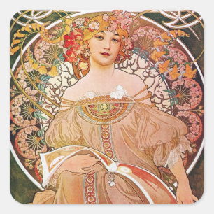 Sticker Carré Vintage Alphonse Maria Mucha Art