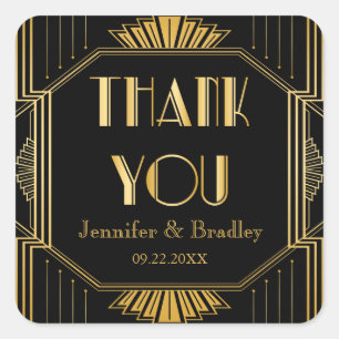 Sticker Carré Vintage Art Déco Black Gold Wedding Favoriser