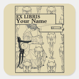 Sticker Carré Vintage Art Nouveau Style Ex Libris Modèle