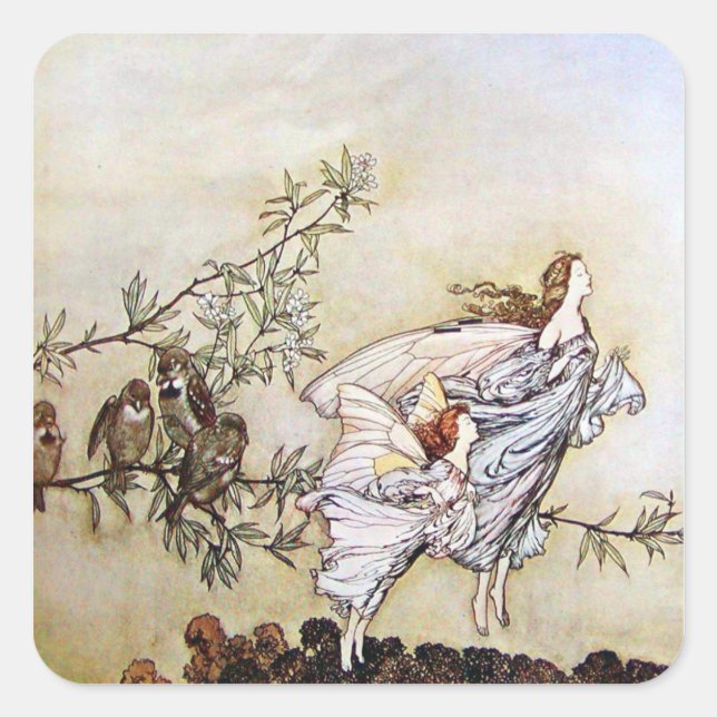 Sticker Carré vintage Arthur Rackham Fairies (Devant)