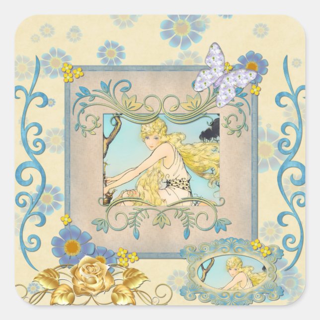 Sticker Carré Vintage Butterfly (Devant)