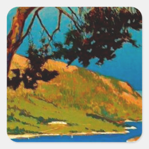 Sticker Carré Vintage California Coast Travel