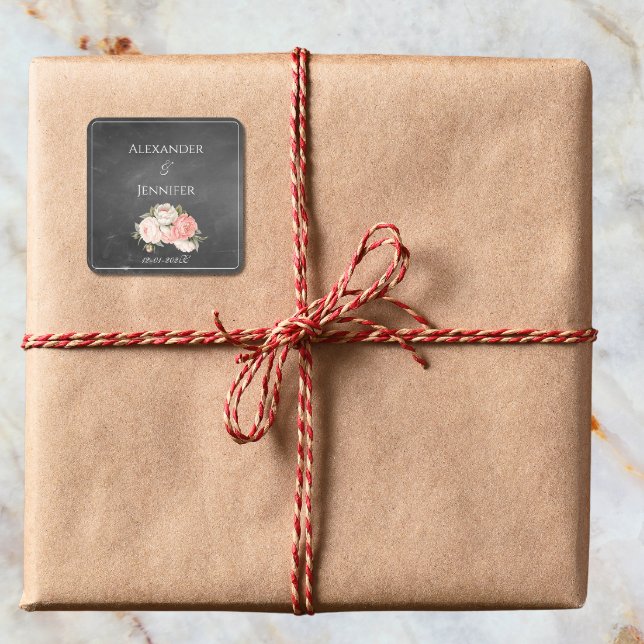 Sticker Carré Vintage Chalkboard Boho Floral wedding  (Créateur téléchargé)