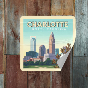 Sticker Carré Vintage Charlotte Caroline du Nord