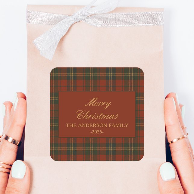 Sticker Carré Vintage Christmas Party Plaid Classic Timeless (Créateur téléchargé)