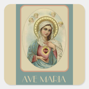 Sticker Carré Vintage Coeur Immaculé de Marie AVE MARIA