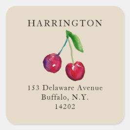 Sticker Carré Vintage Coquette Cherries Soft Tan Return Address