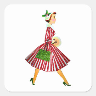 Sticker Carré vintage de Noël 1950