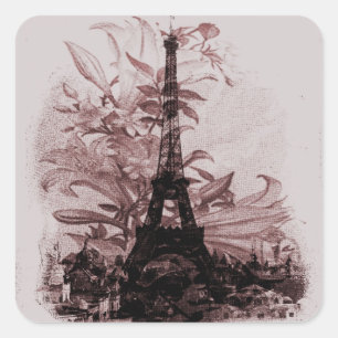 Sticker Carré Vintage Floral Paris Tour Eiffel Personnalisé
