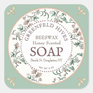 Sticker Carré Vintage Floral Print Bees Spring Green SOAP Étique
