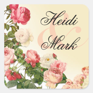 Sticker Carré Vintage Floral Romance Roses roses roses   ivoire