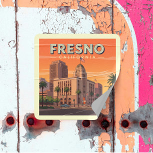 Sticker Carré Vintage Fresno Californie