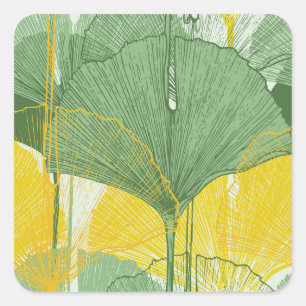 Sticker Carré Vintage Ginkgo Biloba : Feuilles tropicaux