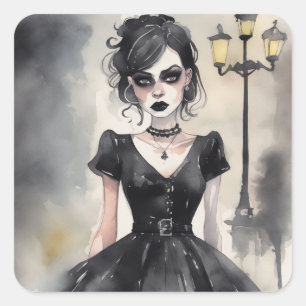 Sticker Carré Vintage gothique petite robe noire (LBD) Élégance