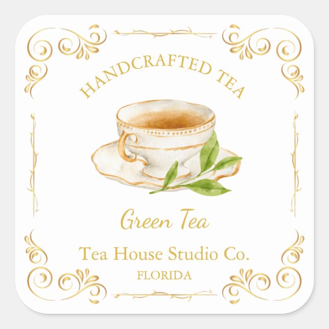 Sticker Carré Vintage Green Tea Square Label (Devant)