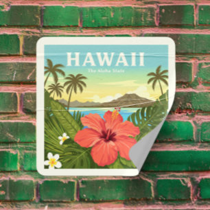 Sticker Carré Vintage Hawaii