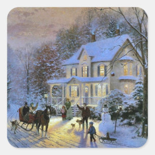 Sticker Carré Vintage hiver Ville Noël