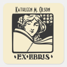 Vintage letterpress deco bookplate ex libris