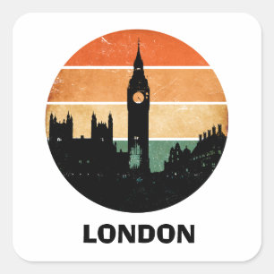 Sticker Carré Vintage London Sunset Cityscape Travel Souvenir