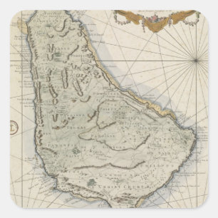 Sticker Carré Vintage Map of Barbados
