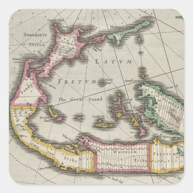 Sticker Carré Vintage Map of Bermuda (Devant)