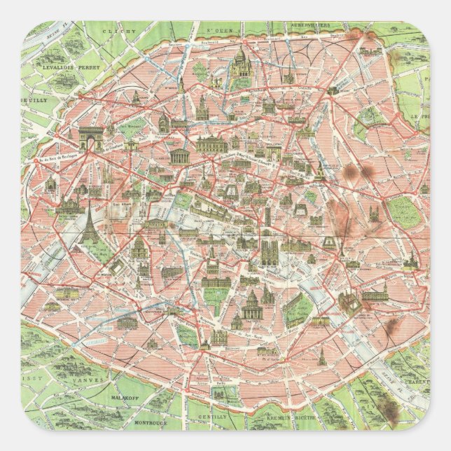 Sticker Carré Vintage map of Paris (Devant)