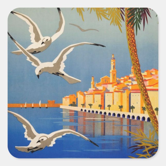 Sticker Carré Vintage Menton CoTe D'azur (Devant)