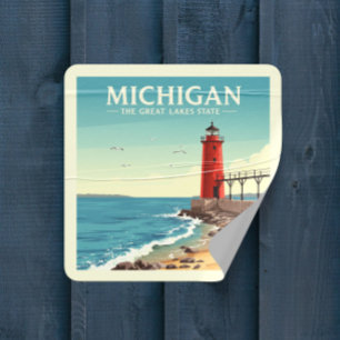 Sticker Carré Vintage Michigan