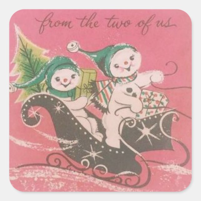 Sticker Carré Vintage Noël Snowman Couple (Devant)