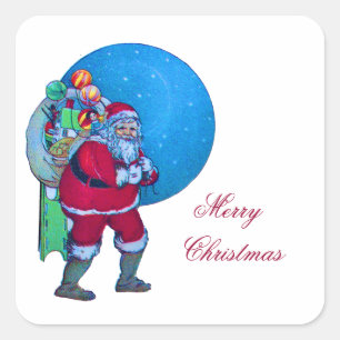 STICKER CARRÉ VINTAGE PÈRE NOËL, NOËL SACK, JOUETS DANS STARRY S