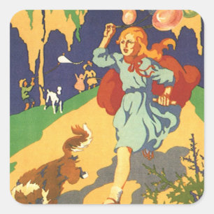 Sticker Carré Vintage Petit chaperon rouge à une fête d'annivers