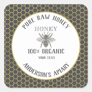 Sticker Carré Vintage pot de miel de peigne d'abeille rustique