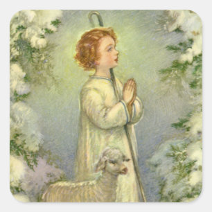 Sticker Carré Vintage Religion, le Christ le Bon Berger
