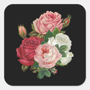Sticker Carré Vintage Rose-Arrière - plan noir