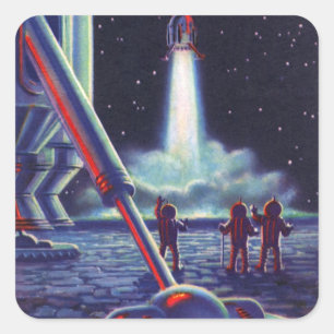 Sticker Carré Vintage Science Fiction Des Aliens Font Un Signe à