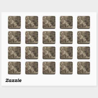 Sticker Carré Vintage Sepia Cat Tattoo Artist – Funny Victorian