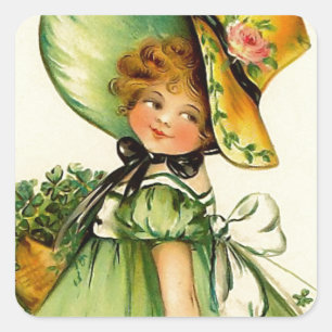 Sticker Carré Vintage St. Patrick's Day Girl